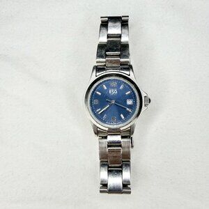VTG ESQ Swiss Quartz Watch Blue Dial Stainless Steel 100485 Date Water Resistant